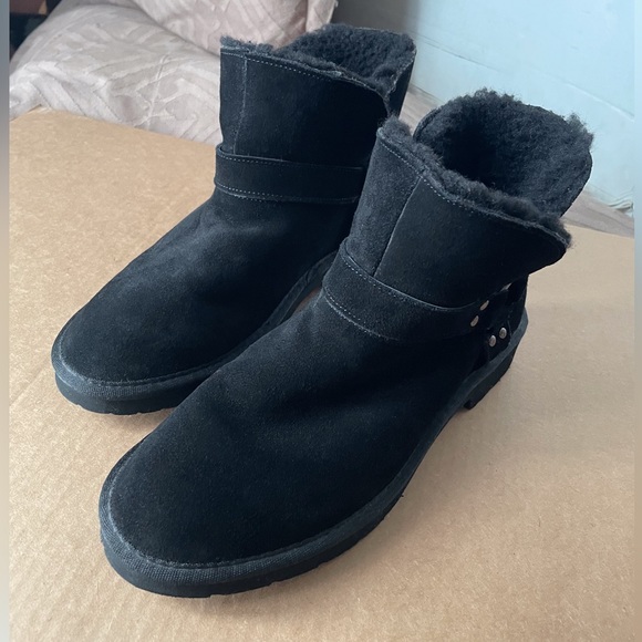 Portland Boot Company Alberta Buckle Short Moto Suede Wool Women’s Black Boots 8 - Picture 2 of 7